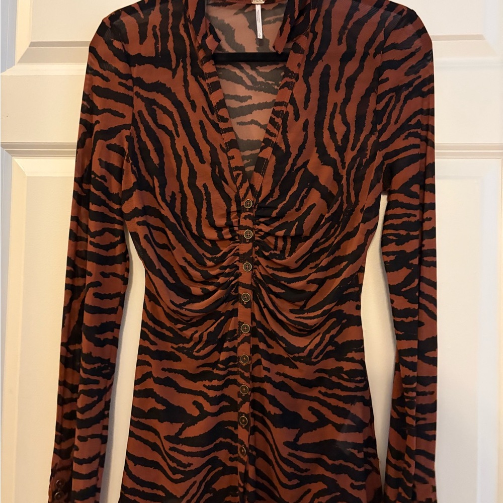 Free People Brown and Black Zebra Print Top